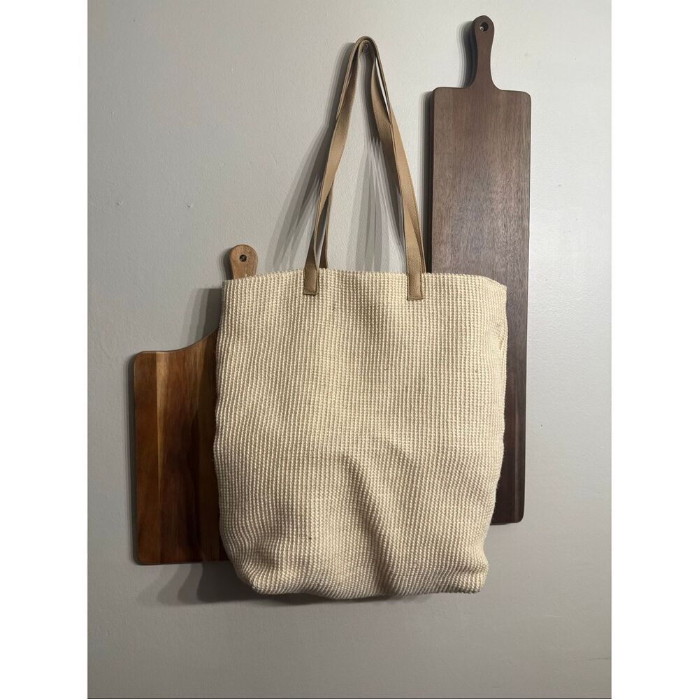 Karma Cream Waffle Knit Jute Textured Crochet Purse Shoulder Tote Bag One Size